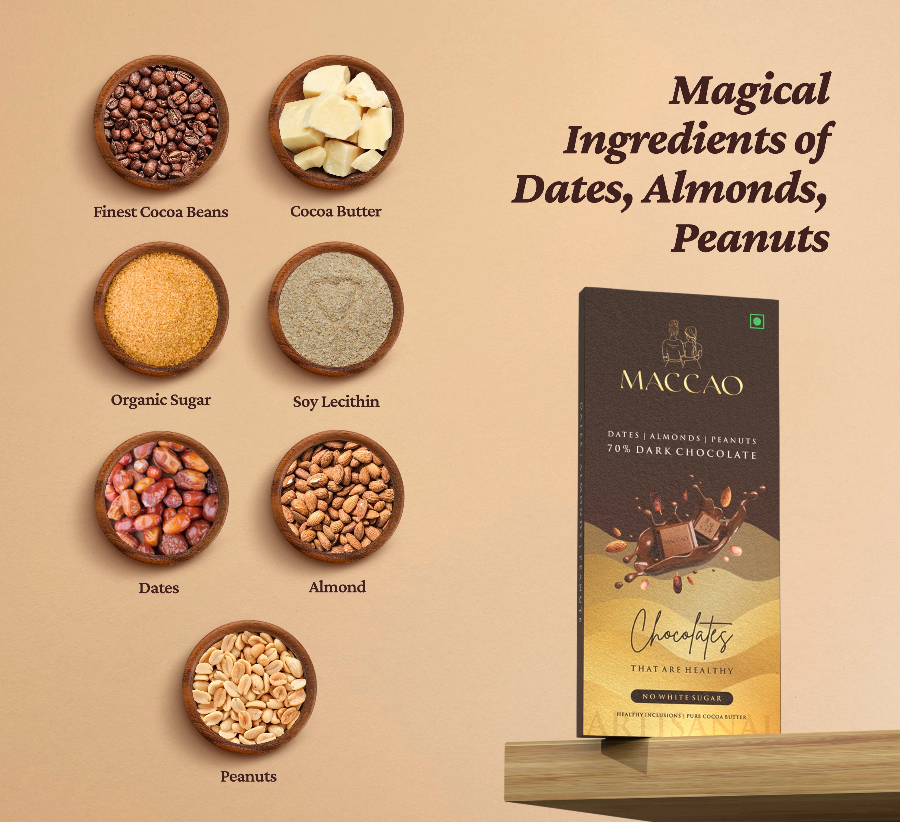 Dark Chocolate with Dates, Almonds & Peanuts – 70% Cocoa