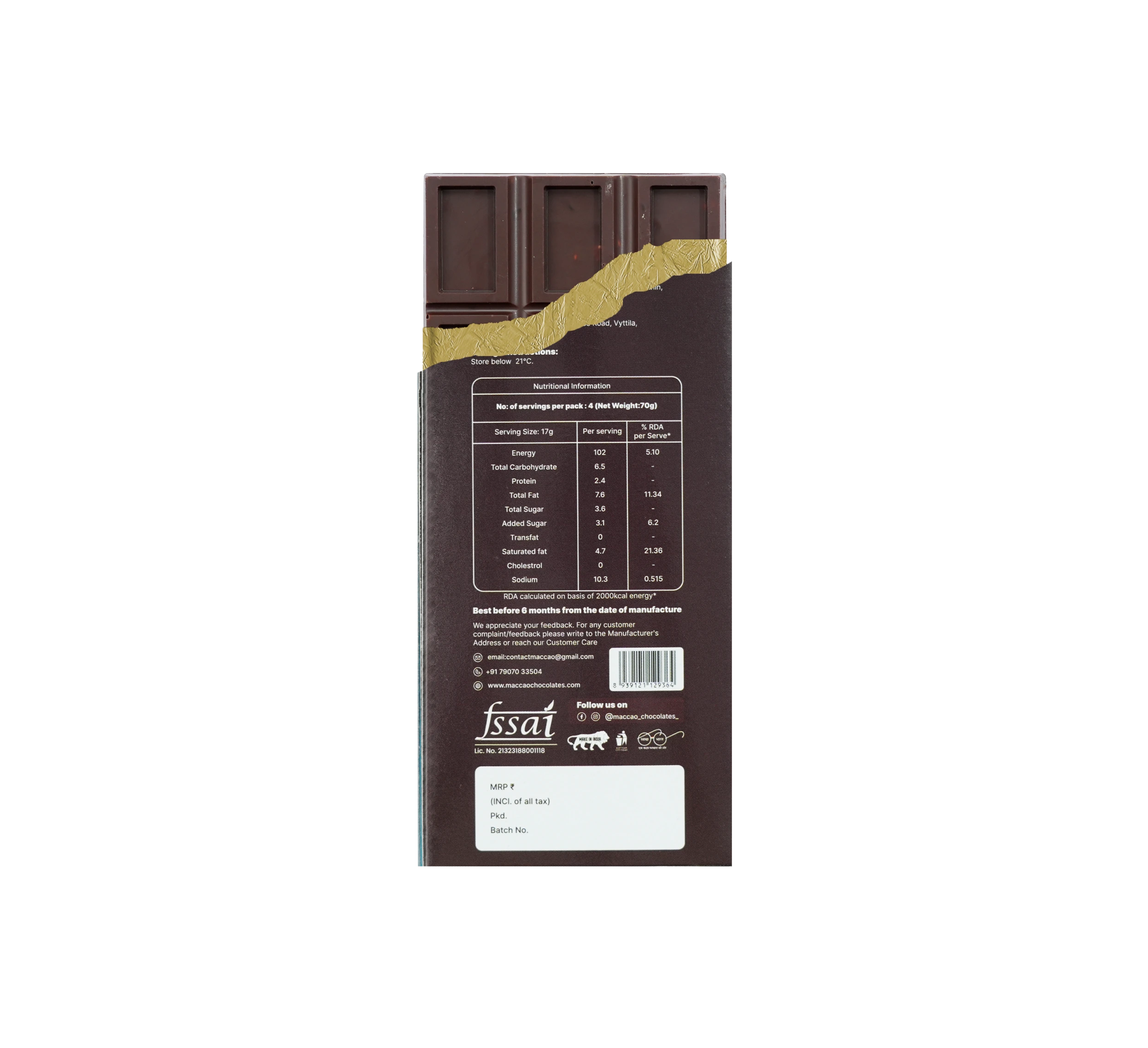 Dark Chocolate with Dates, Almonds & Peanuts – 70% Cocoa