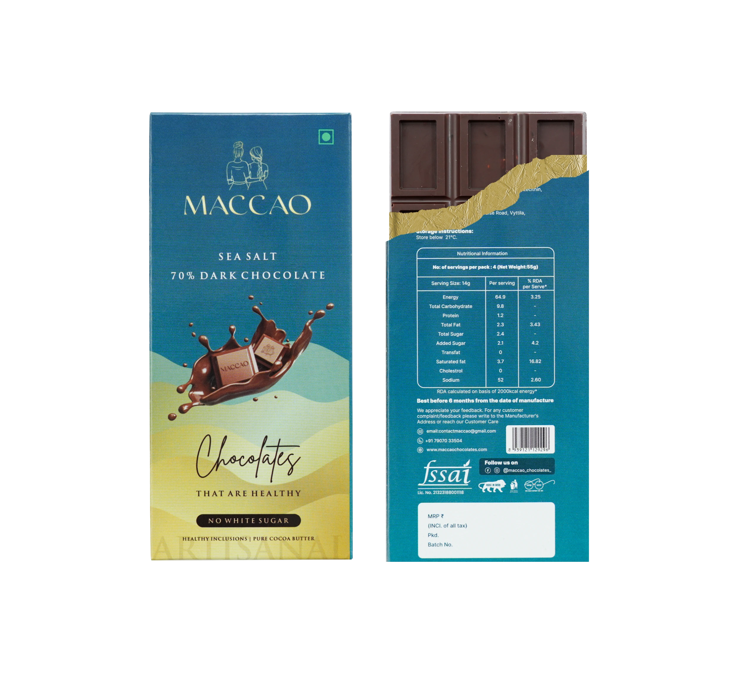Sea Salt Dark Chocolate – 70% Cocoa, Low GI Indulgence