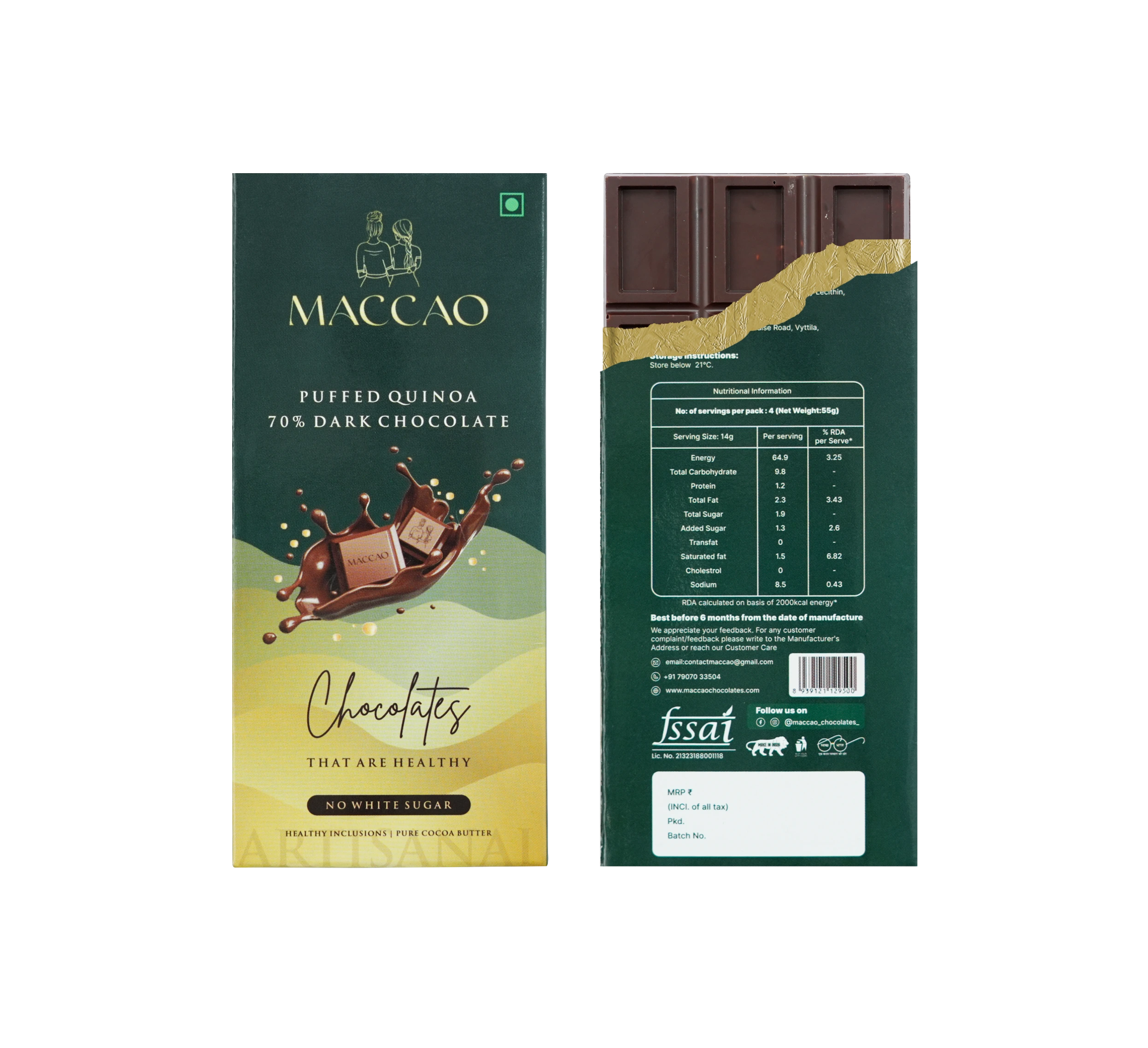 Puffed Quinoa Dark Chocolate – 70% Cocoa, Gluten-Free Crunch