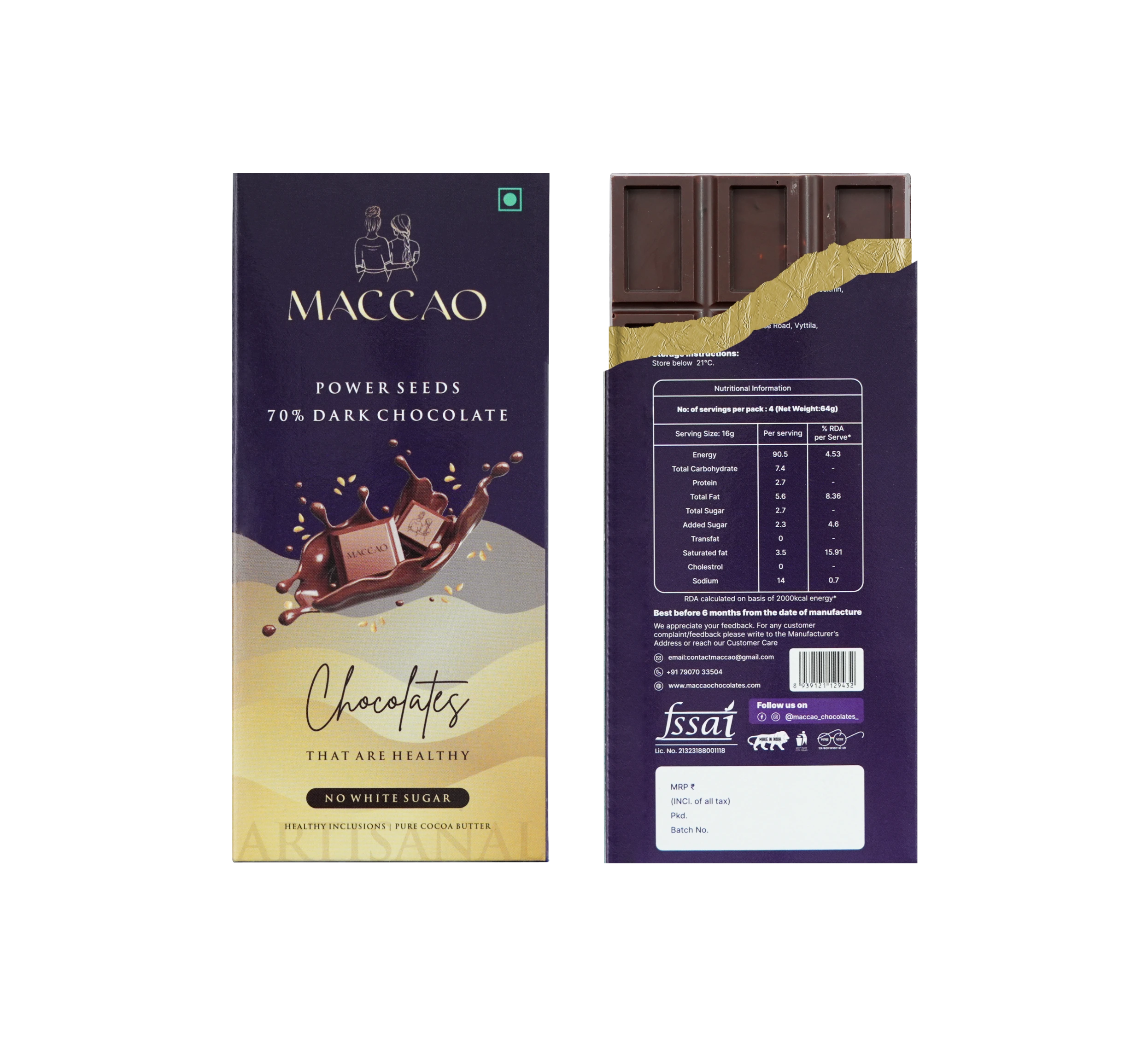 Power Seeds Dark Chocolate – 70% Cocoa, Superfood Crunch