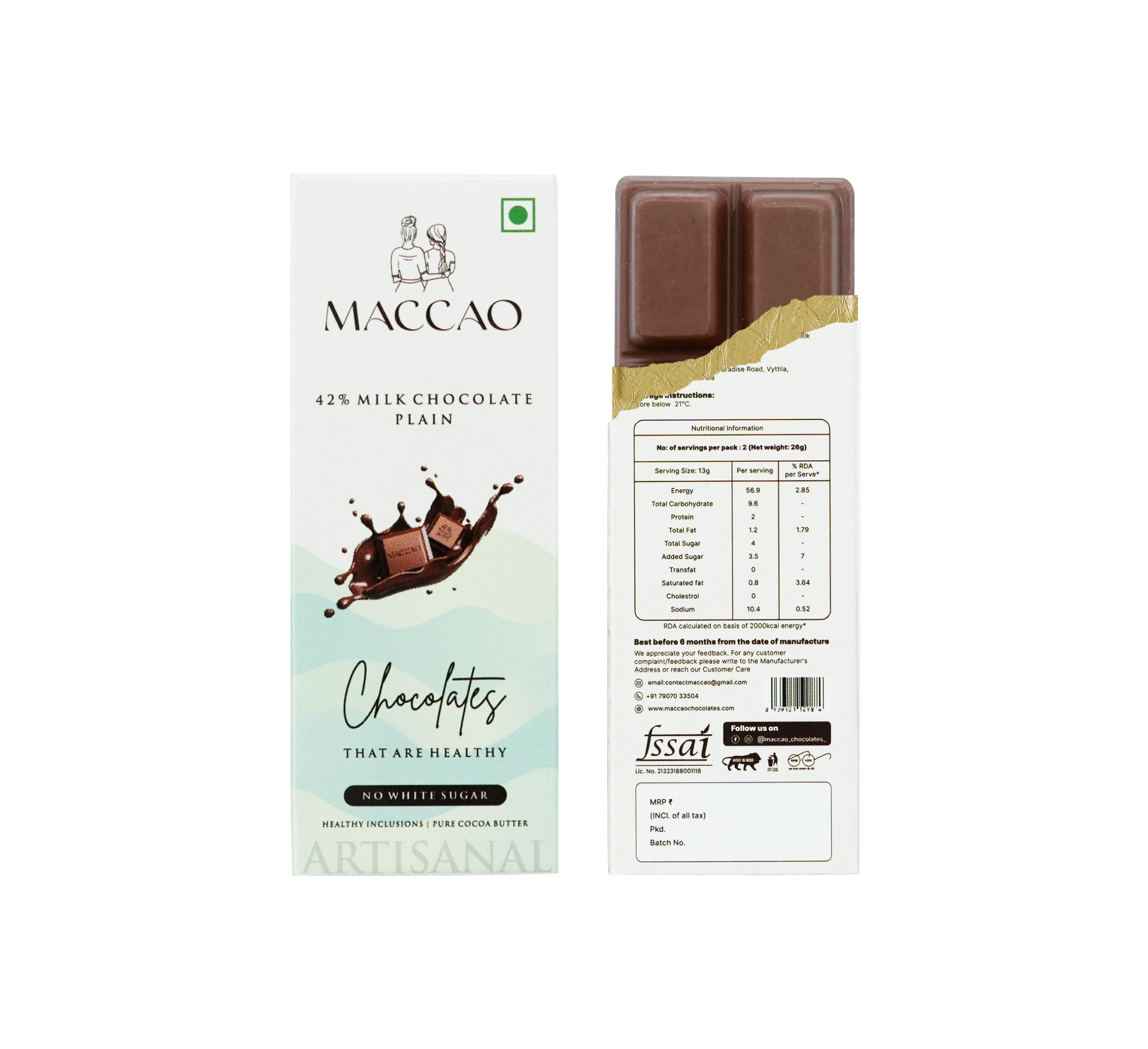 Milk Chocolate Bar – 42% Couverture with Low GI Sugar